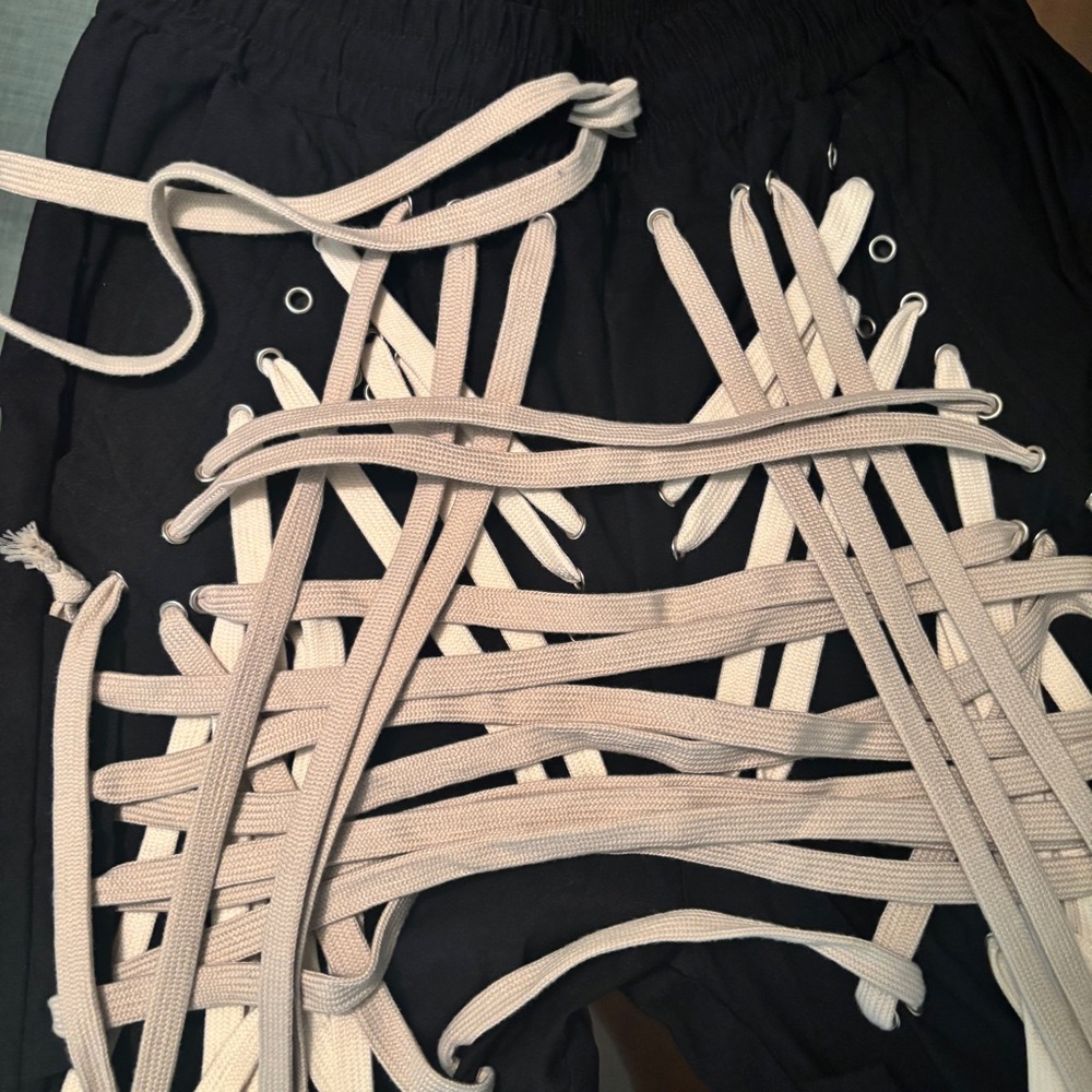 Rick Owens INSPIRED Black Mega Laced Joggers - Picture 7 of 10